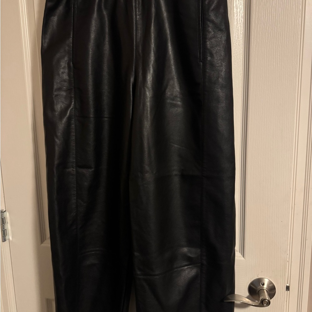 Izzie Vegan Leather Pull-On Barrel Pants  - Medium